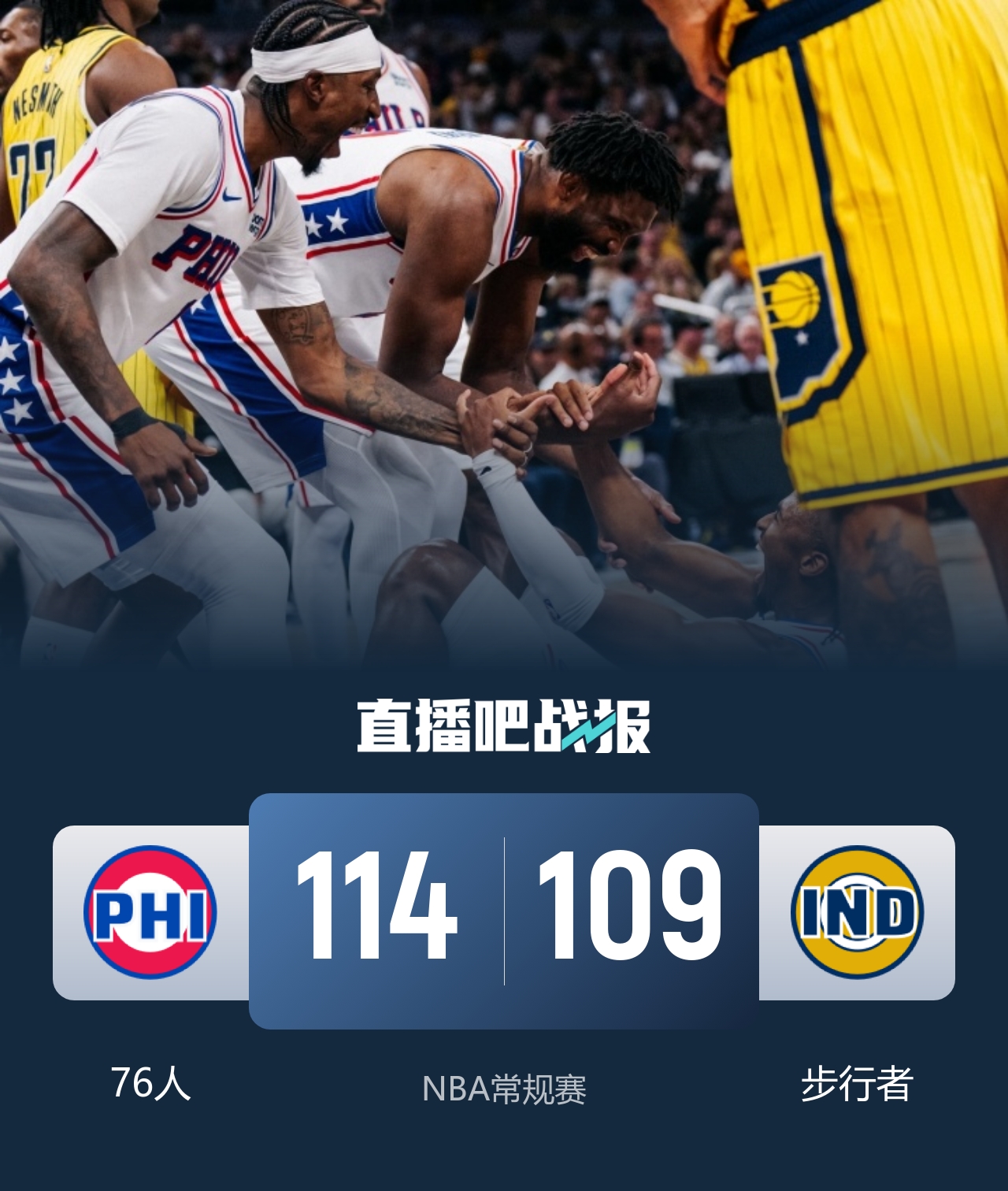 🏀76人4人20+险胜步行者 詹姆斯13+5+10助0失误 西蒙斯6记三分 🏀76人4人20+险胜步行者 詹姆斯13+5+10助0失误 西蒙斯6记三分